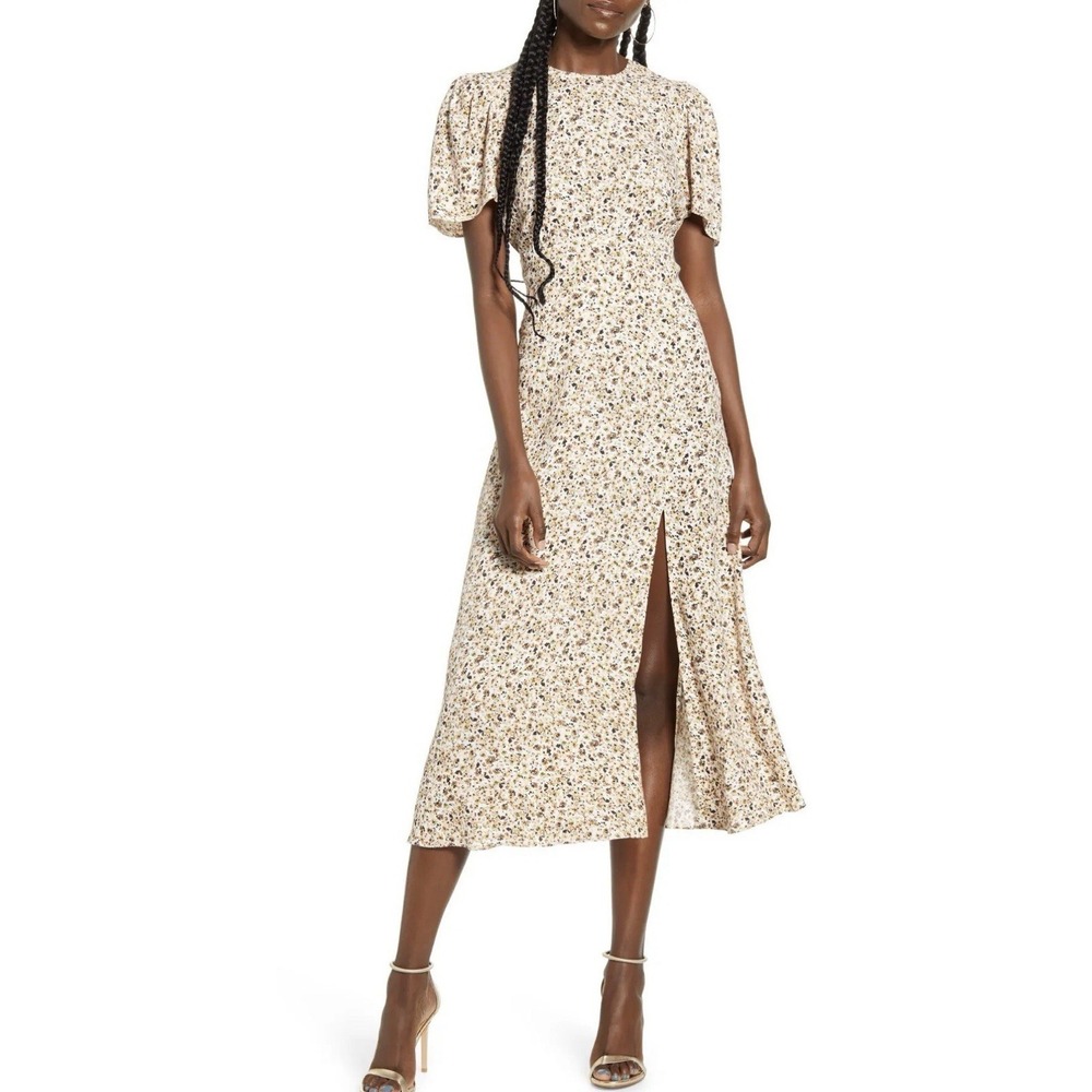 Afrm Jamie Floral Print Open Back Short Puff Sleeve Dress Size S/P